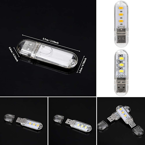 5 st Mini Bärbar Usb Nattlampa Dc 5v 3leds (kall Vit, 3leds) [energiklass A+]
