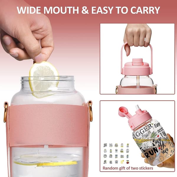 768ml Glas Vattenflaskor Klar Söt Kawaii Vattenflaskor med Sugrör Rem Estetisk Sport Motivation