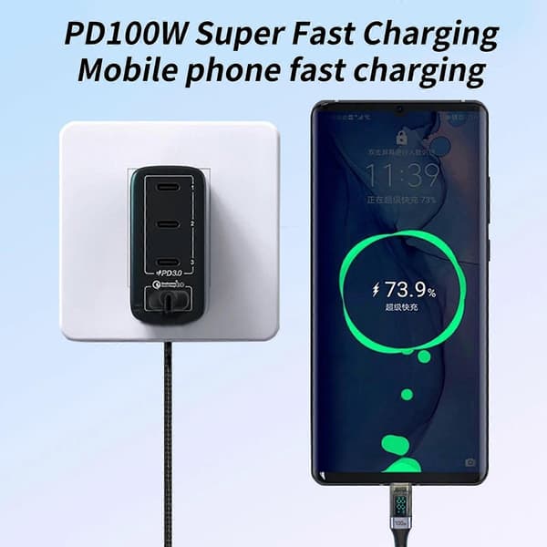 Nylon USB C til USB C Kabel 100W Power Delivery USB C Opladerkabel Med Data Synkronisering Til Gadgets Telefoner Lilla Green