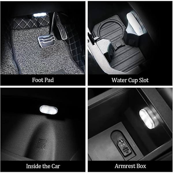 2-pack LED-innerbelysning för bil, vita stämningsljus för bilens interiör
