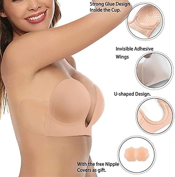 Stropløs Klæbende Push Up BH Rygløs Usynlig Beige B
