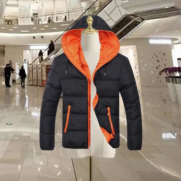 Vinterrockar för män Vattentålig huvtröja Pufferrock för kallt väder Kläder 2XL Black Orange