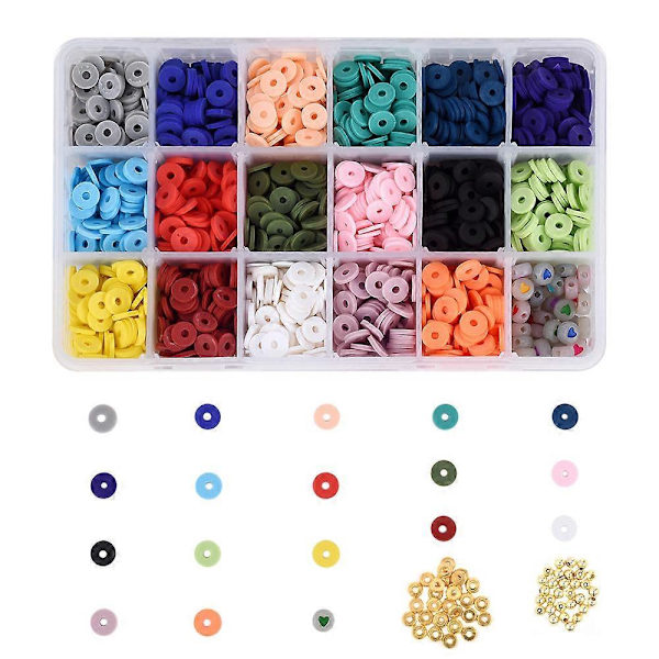1 æske Håndlavede Polymer Clay Perler Blandede Former med Messingperler og Selvlysende Akrylperler