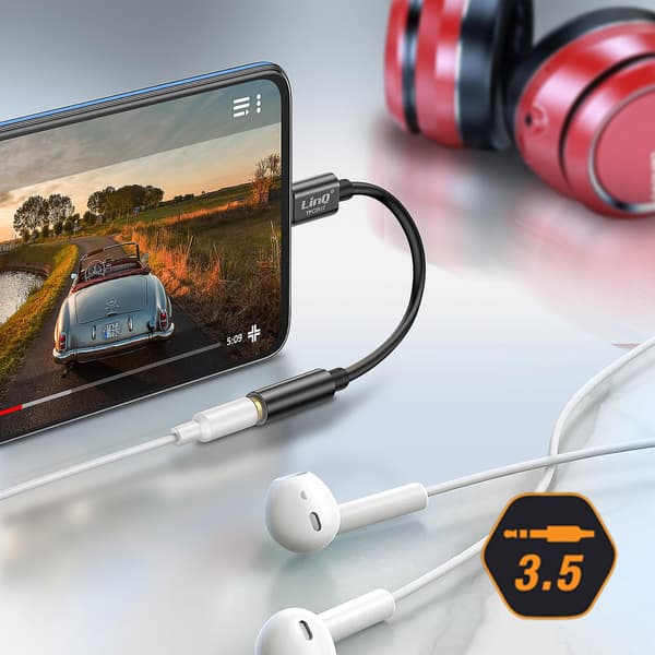 Lydadapter USB-C til Jack 3,5mm Hunn LinQ Kvalitetslyd Svart