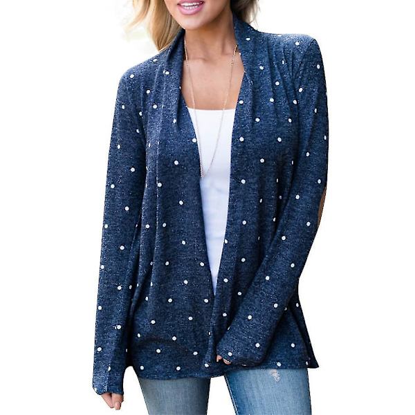 Kvinnors Splicing Dot Print Cardigan Coat Casual Loose Långärmad Rock M D