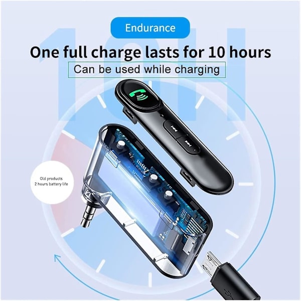 Auton Bluetooth-vastaanotin 3,5 mm:n liitännällä, audio-musiikki, Bluetooth 5.0 -autosarja, handsfree-stereo Bluetooth-kaiutin