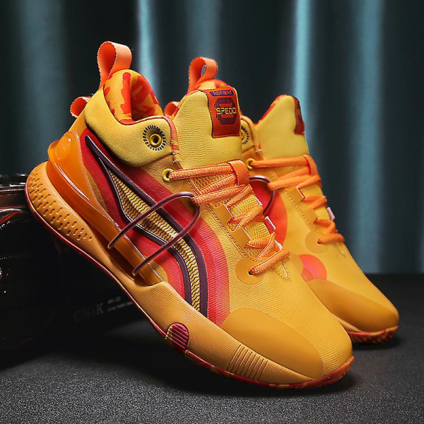 Basketbollskor för män, höga, andningsbara, halkfria, moderiktiga sneakers 3F8899 Orange EU 38