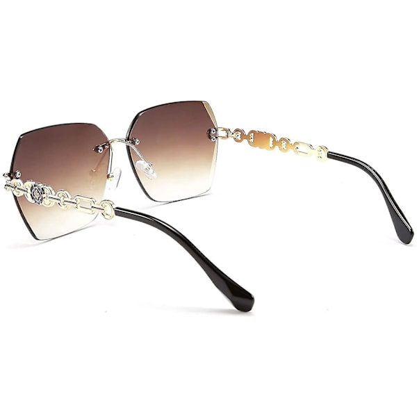Klassiske Rimless Solbriller Dame Metal Stel Diamantskåret Linse Solbriller