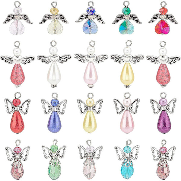 60 stk. Engel Charms Bulk Engel Perler Skytsengel Vinge Perle Hjerte Facetterede Glasperler Kærlighed Perler Eventyr Charms