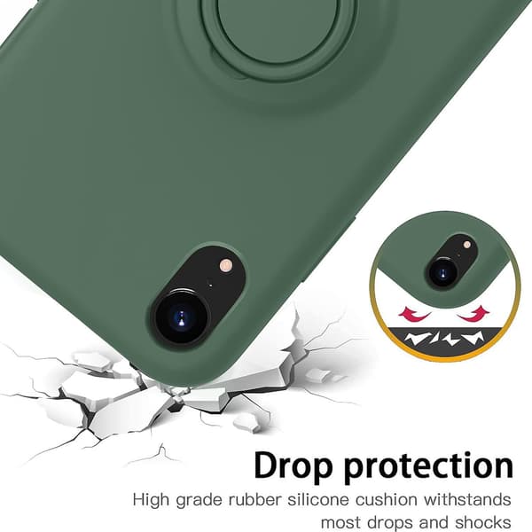 för iPhone XR-fodral, [Silikon- och ringstativserie] [Mjukt anti-rep mikrofiberfoder], Heltäckande skyddande stötfångarfodral för iPhone XR Wo