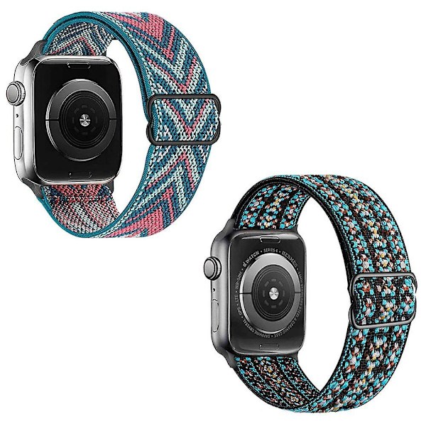 2 kpl Solo Loop -joustohihnoja, jotka ovat yhteensopivia Apple Watch -rannekkeiden 38 mm, 40 mm ja 41 mm kanssa, säädettävät punotut joustavat nylonhihnat naisille ja miehille iWatch Serie -kelloihin