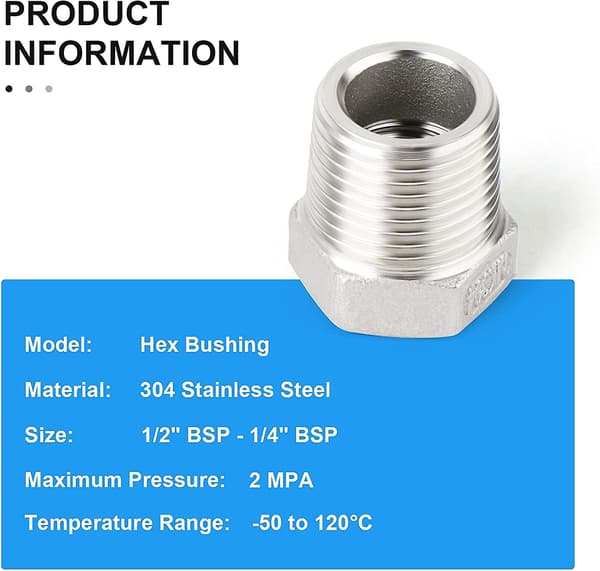 2 stk. 1/2\" Han Til 1/4\" Hun Bsp Slange Adapter Fitting 304 Reducer Hex Ring