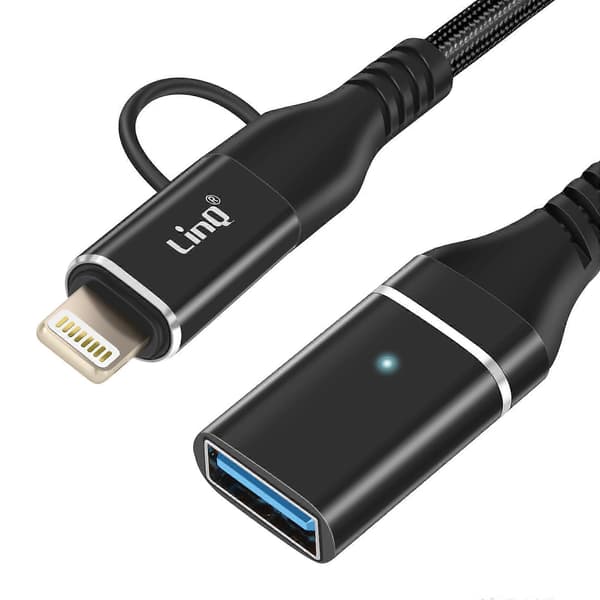 OTG USB–Lightning- ja USB-C-sovitin, nopea tiedonsiirto, musta