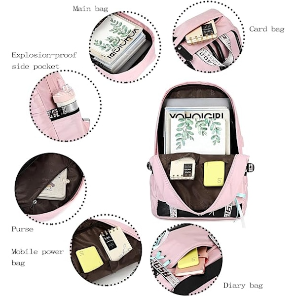 Skolryggsäck flickor, skolväska pojkar, skolväska med ergonomisk design, ryggsäck campus, ryggsäck rosa