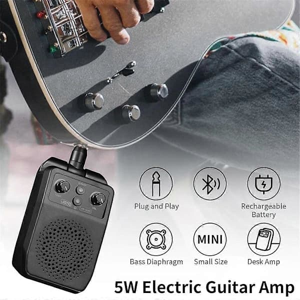 JOYO Mini Elgitarrförstärkare 5W Uppladdningsbar Gitarrförstärkare Bärbar Bluetooth Övningsförstärkare med