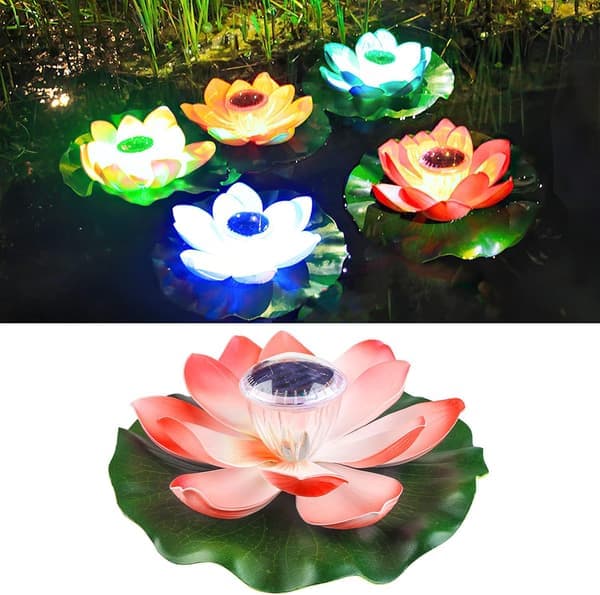 Solardamlys, flytende lotus solcellelys for bassenger, hagedammer, solcelleliljelys Lotus Light (Red)