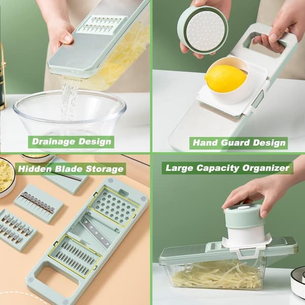 Mandolin Slicer for Kitchen, Cheese Grater Vegetable Spiralizer and Vegetable Cutter for Cooking, Food Processor, Kitchen Utensil Organizer Included