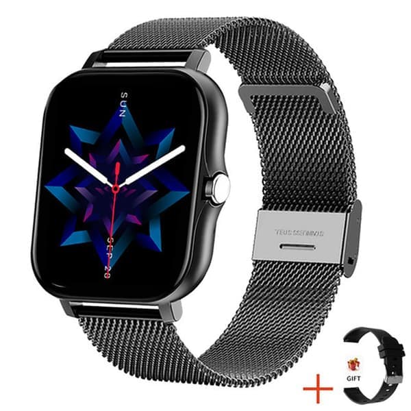 Multifunktionell smartklocka med Bluetooth-samtal, fitnessmätare, sportläge, samtals-/SMS-påminnelse, kompatibel med iPhone och Android Black