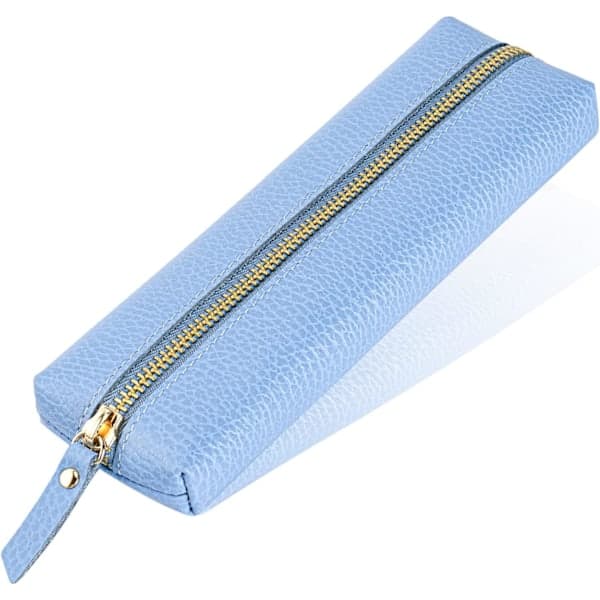 Lite blyantfutteral i skinn, blyantfutteral for voksne, Mykt blyantfutteral blue