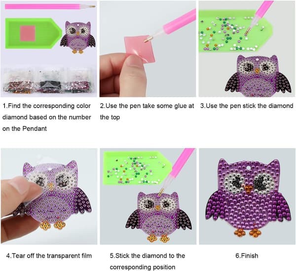 5 st DIY uggla diamantmålning nyckelringar, DIY 5D mosaikform