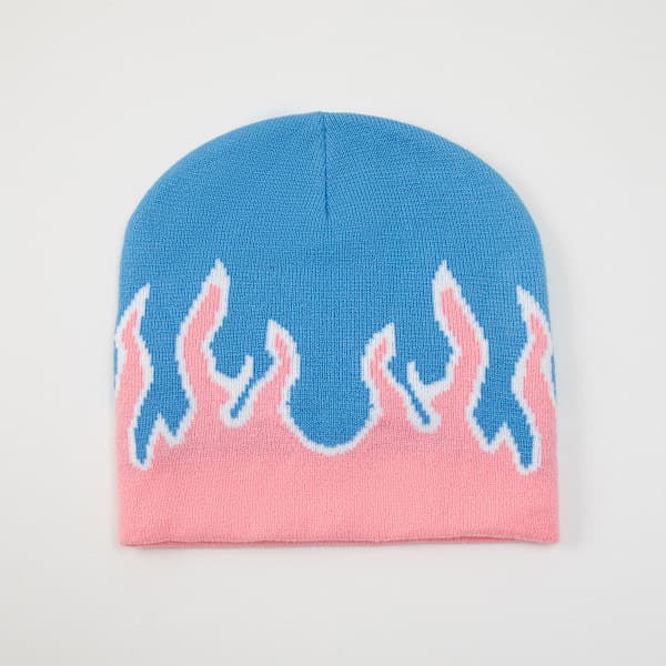 Thick Warm Earmuff Hat Men's Winter Flame Printed Riding Knitted Hat grey Black