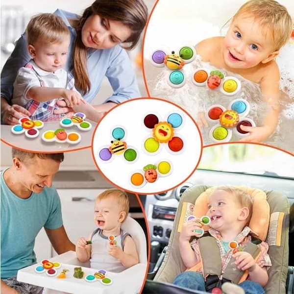 3-pakning sugekopp-badeleke spinner, sugekopp-leke for baby, badeleke for småbarn og barn