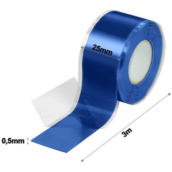 Selvklebende silikontape 3m x 25mm blå – vanntett isolasjon, UV-bestandig, -30° til 100°C
