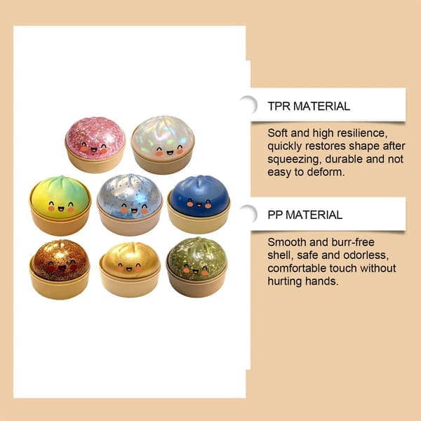 Dumpling Squishy Stressbold Blød Dej Klemmelegetøj mod Angst, Ikke-klæbende (Tilfældig Farve) Angstdæmpende