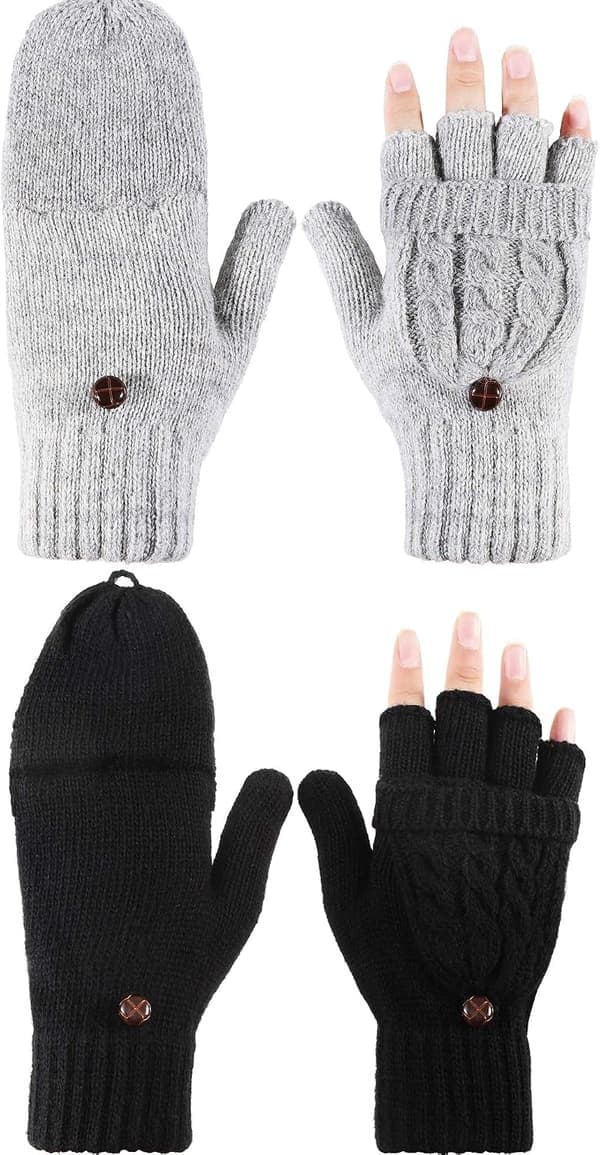 2 par fingerlösa vantar för kvinnor - konvertibla vinterhandskar