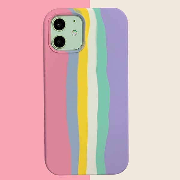 Regnbuefarvet flydende silikonecover til iPhone 13 Pro Max stødsikkert etui