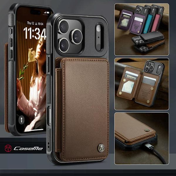 iPhone 17 Pro Max Cover med Kortholder & RFID-beskyttelse Brun