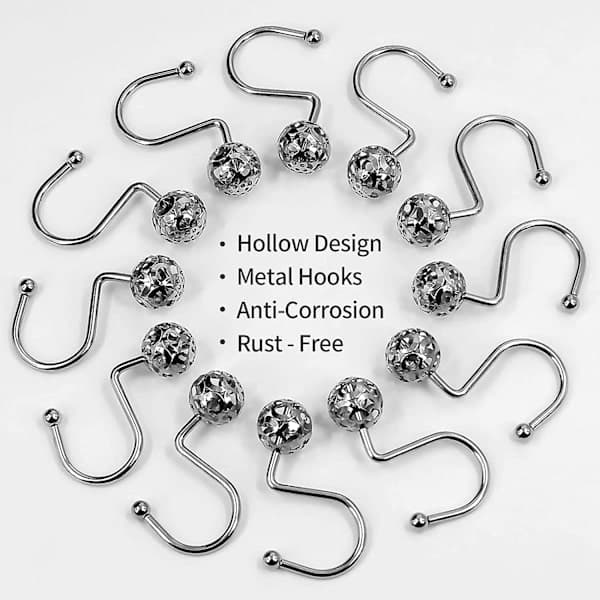 Silver metall duschdraperi krokar Ringar, metall dusch krokar - hög kvalitet