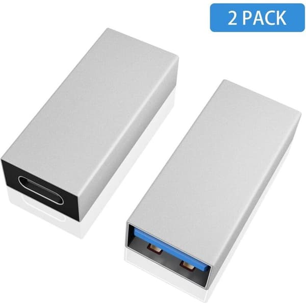 Sølv 2-pak USB-C til USB 3.0, USB 3.1, USB 3.0 hun til USB-C hun adaptere, kompatibel med iPhone 11, Google Pixel, Samsung Galaxy S20