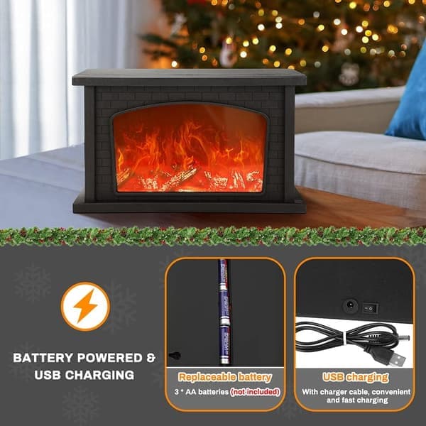 Rektangulær LED-peislys med flammeeffekt