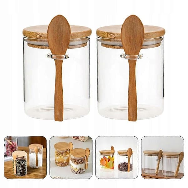 Xq Bamboo Glass Jar With Spoon 2 Pcs multicolor
