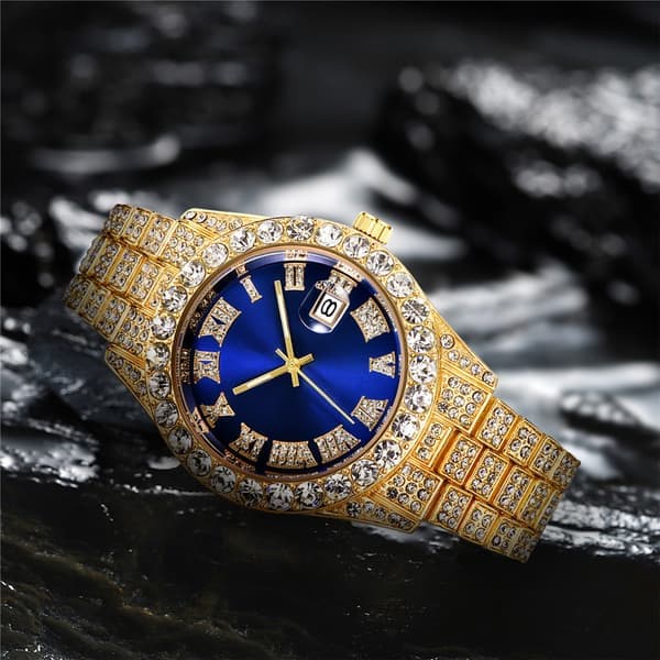 Herr Diamantklocka Mode Kristall Vattendiamant Brittisk Analog