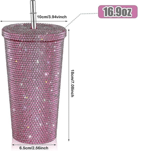Kimalteleva timanttimuki, glittervesipullo kannella Pink