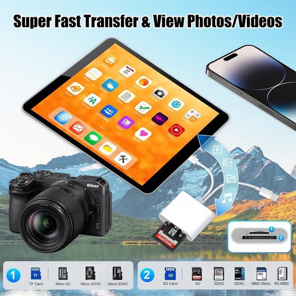 2-i-2 Lightning + USB C til SD-kortleser iPhone Hvit - SD-kortleser 2-in-2 Lightning + USB C Card Reader