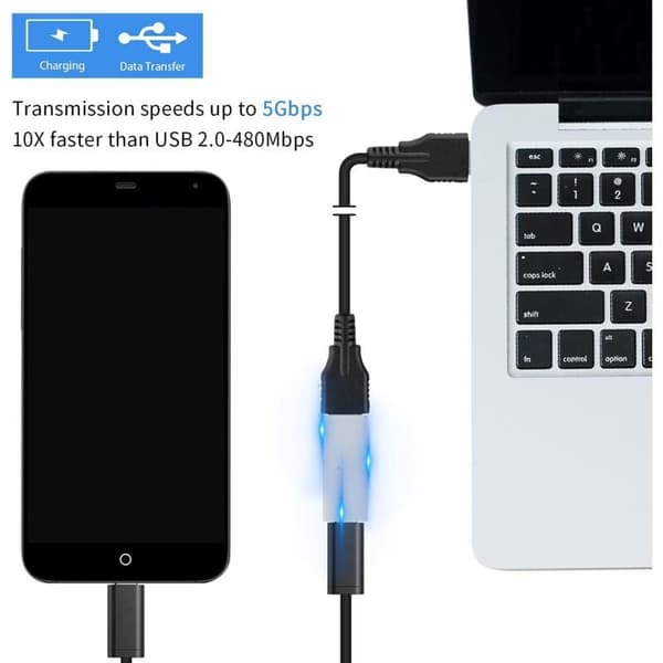 Sølv 2-pak USB-C til USB 3.0, USB 3.1, USB 3.0 hun til USB-C hun adaptere, kompatibel med iPhone 11, Google Pixel, Samsung Galaxy S20