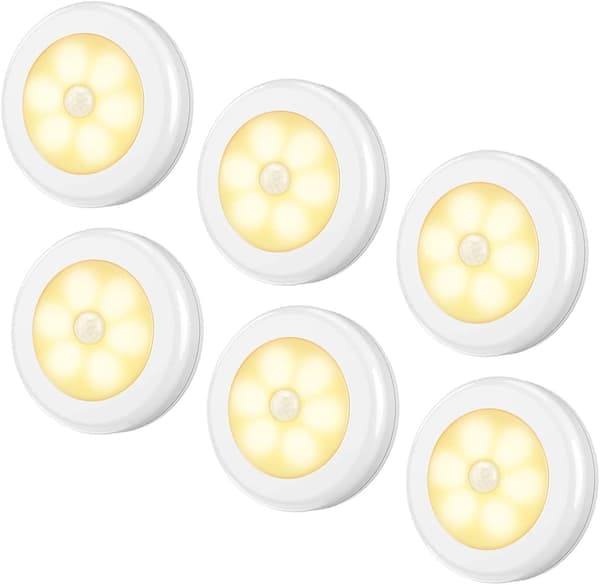 Natlampe med bevægelsessensor, 6 varmhvide natlamper