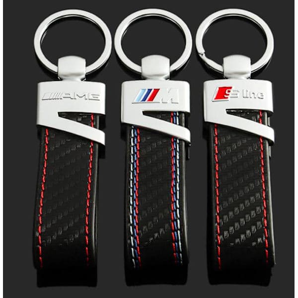 Audi sLine Logo Nyckelring Äkta Kolfiber Läder