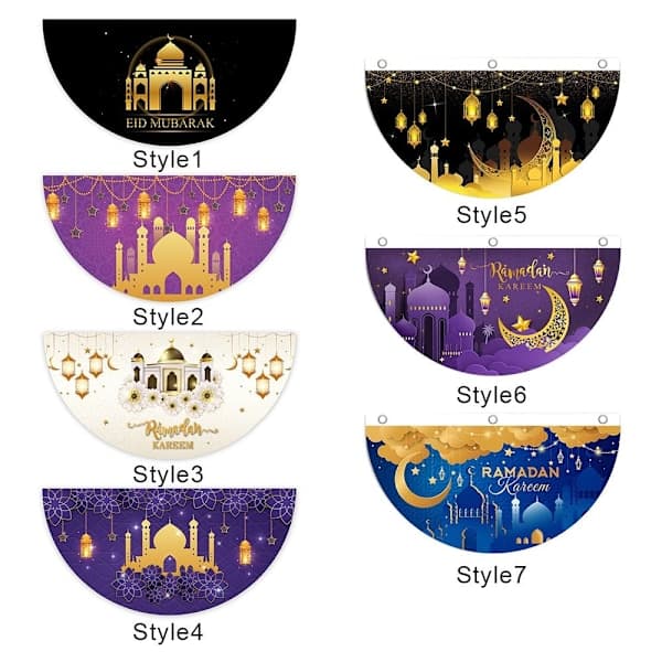 EID Mubarak vifteformet hængeflag Ramadan-dekoration style 3