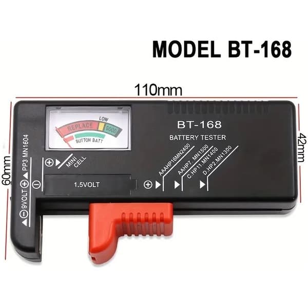 AA/AAA/C/D/9V/1.5V batterier, universel knapcelle, farvekodet, indikator, spændingstester, checker