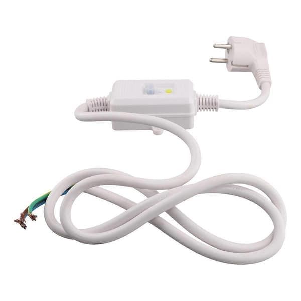 FI-kontakt med jordfeilbryter og kabel, EU-plugg, hvit
