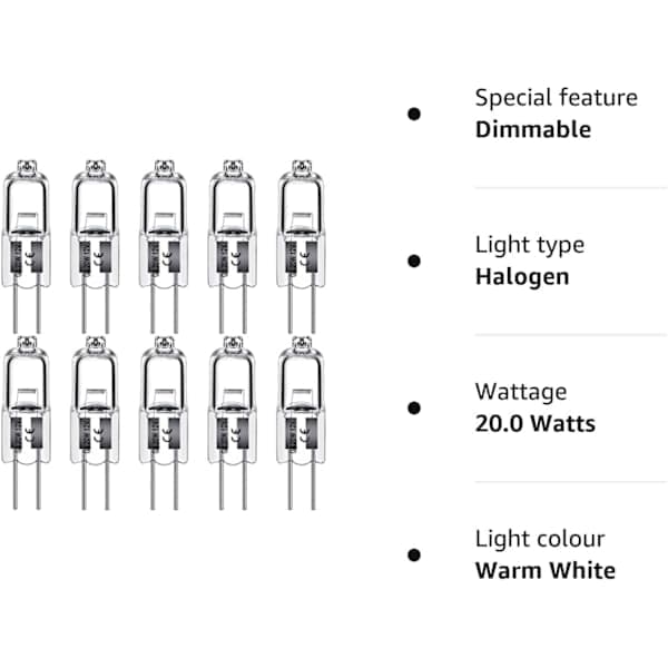 G4 halogenpærer 20W 12V - Varmhvit 10W 20pcs