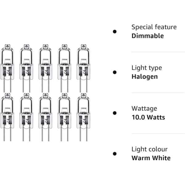 G4 halogenlampor 10W 12V - Varmvit 10W 10pcs