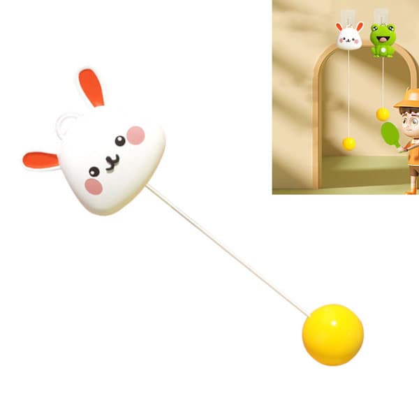 Table Tennis Trainer Indoor Hanging Elastic Rod Automatic Rewind for Kids Self-Training Rabbit Style