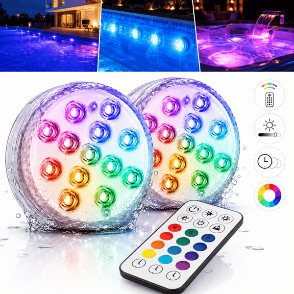 Vattentät LED-poolbelysning med fjärrkontroll 4-Pack – Mest populär