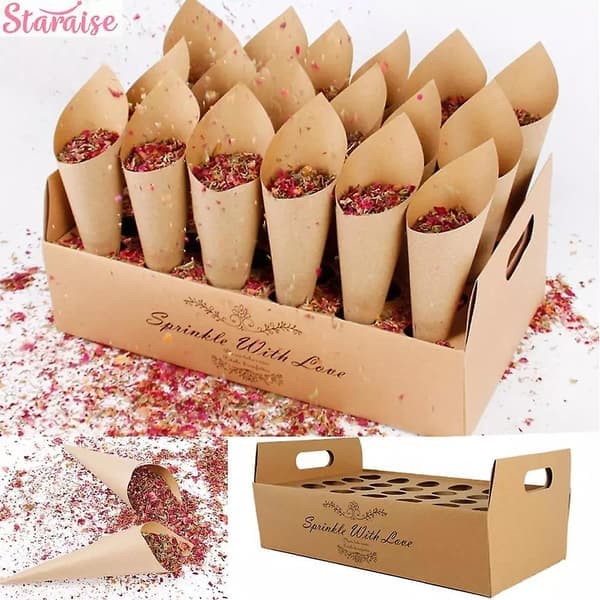 Staraise Kraftpapper Bröllopsbricka Konfettikonställ Låda Bricka För Bröllopsdekoration Bröllopskonfettikoner Bröllopspapperskoner 24-håls brickset 2