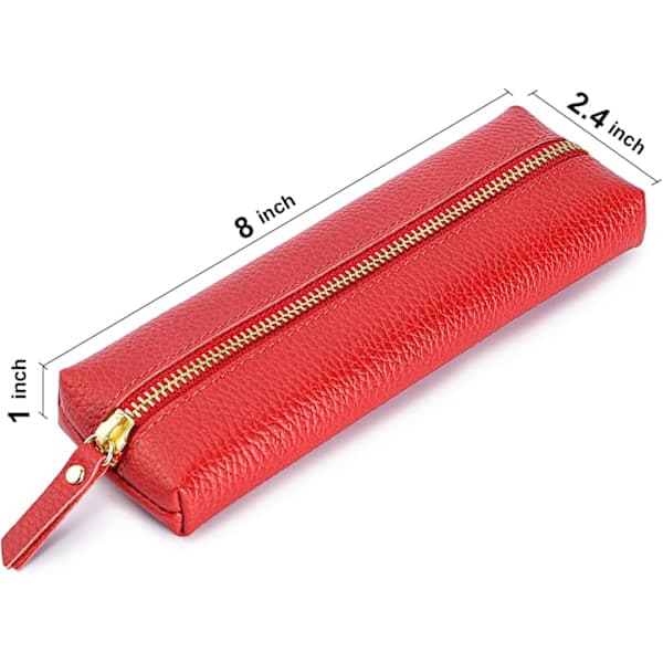 Lite blyantfutteral i skinn, blyantfutteral for voksne, Mykt blyantfutteral red
